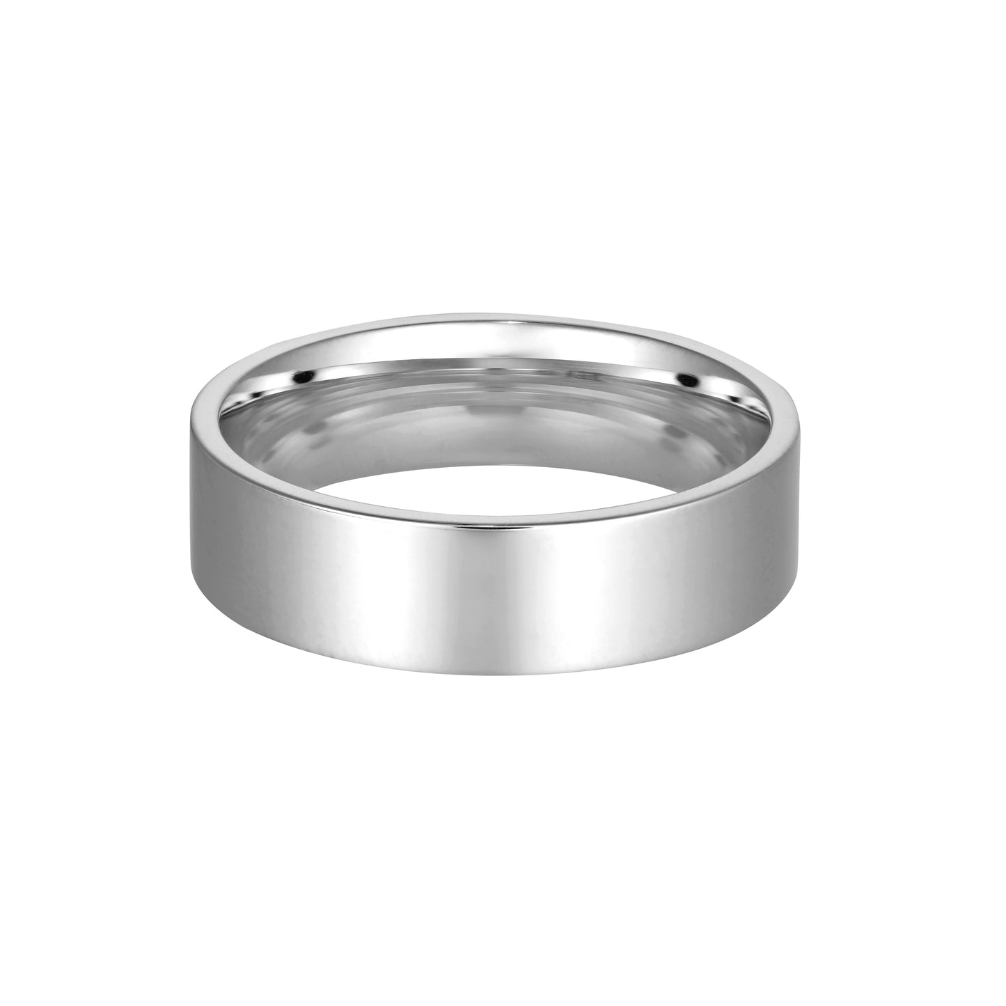 Elegant platinum wedding band with a smooth, polished finish, highlighting luxury jewellery craftsmanship against a white background.