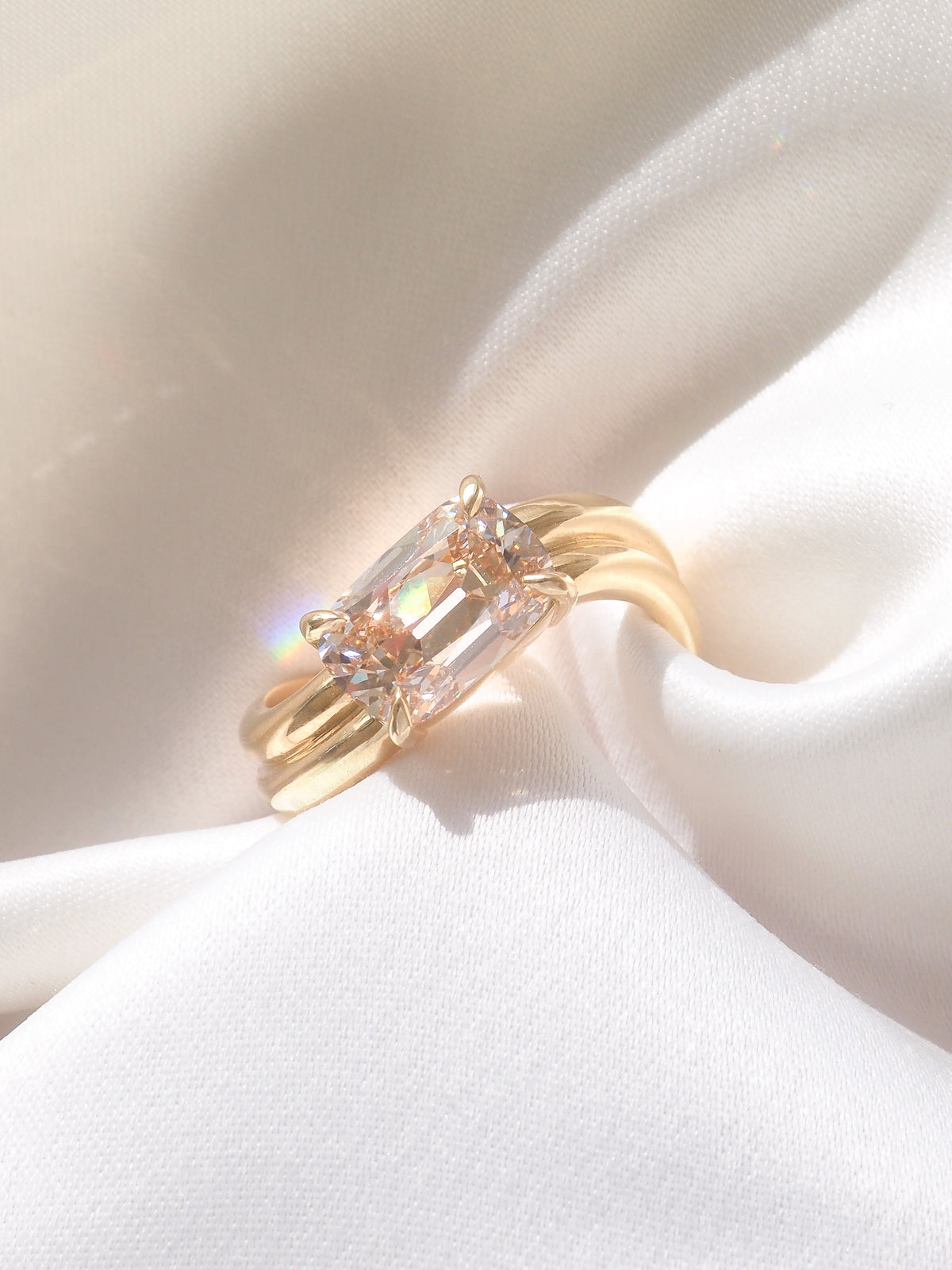 Champagne gold lab-grown diamond solitaire ring with offset prong setting