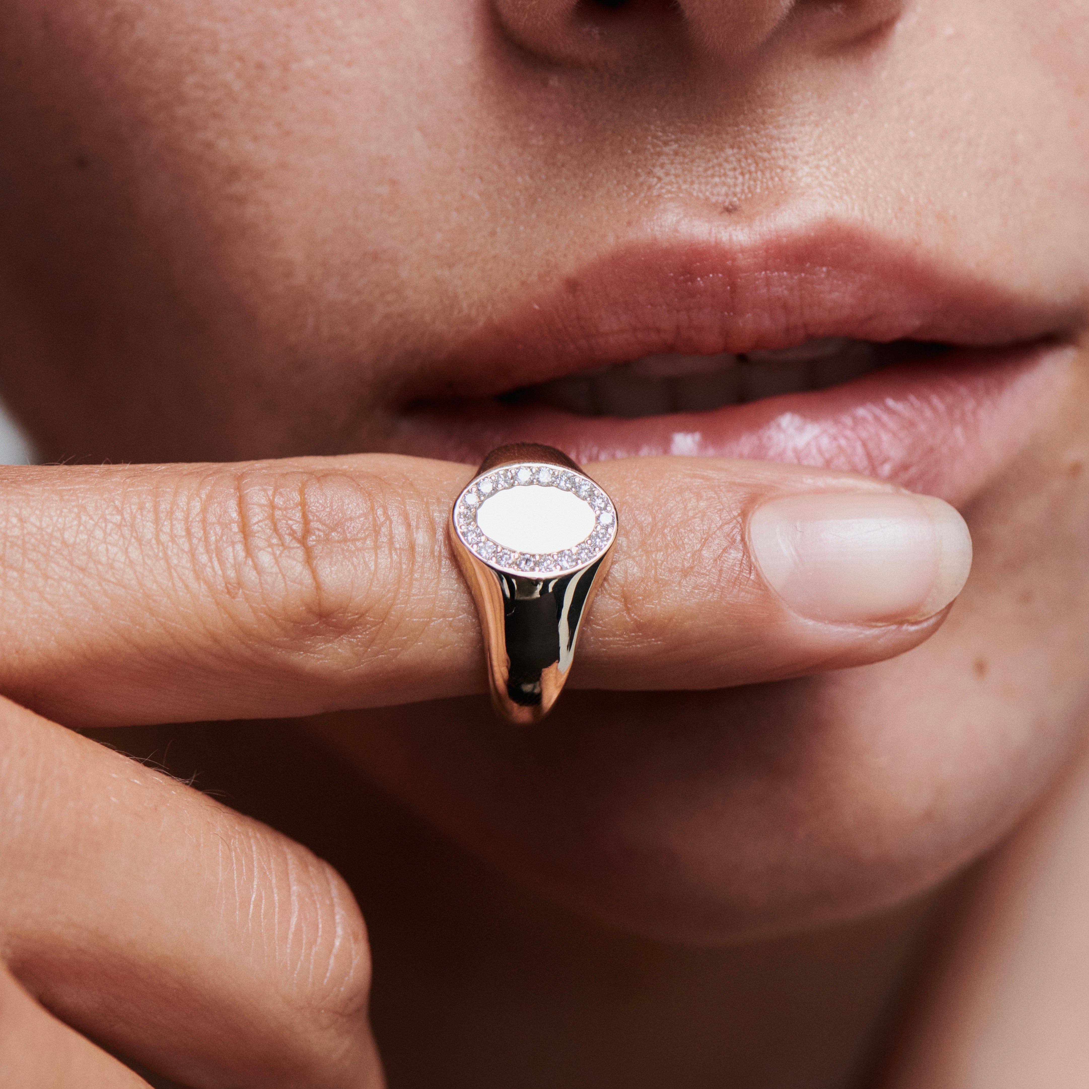 Pave Diamond Oval Signet | With Lab-Grown Diamonds