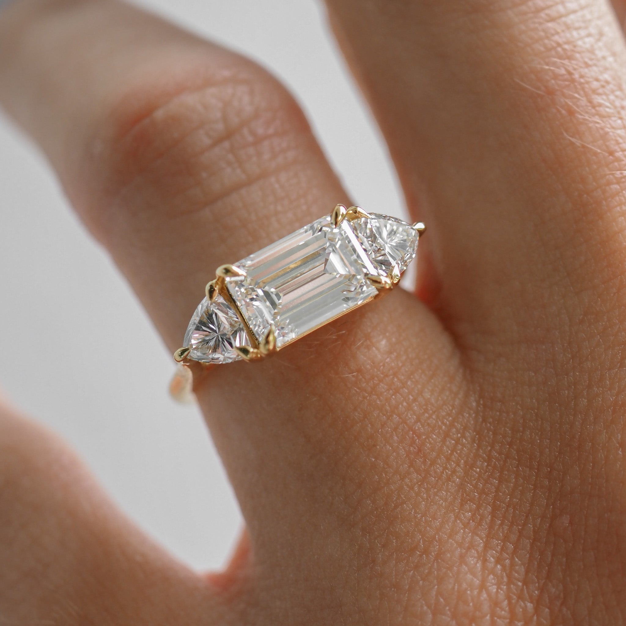 Isla | 3ct Emerald & Trillion Trilogy Lab-Grown Diamond Engagement Ring