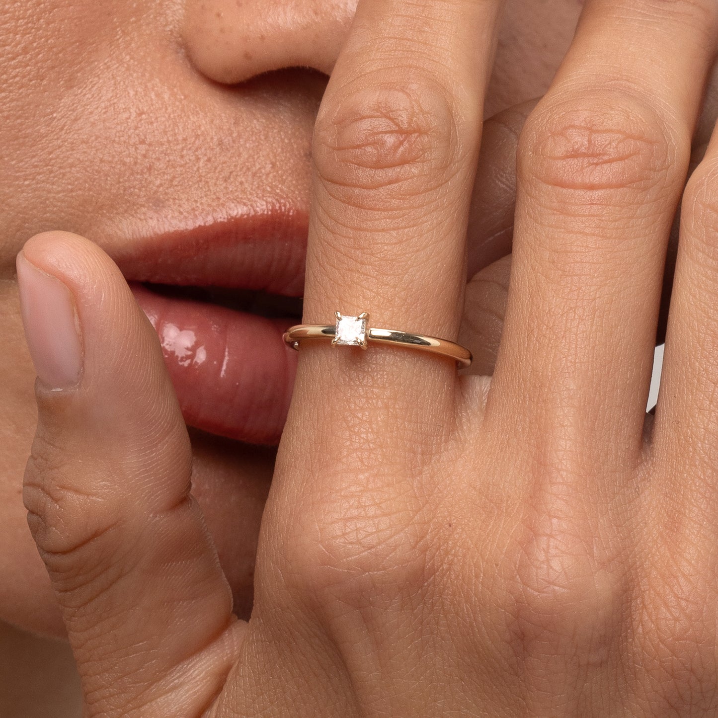 [text overlay: Princess cut lab-grown diamond]