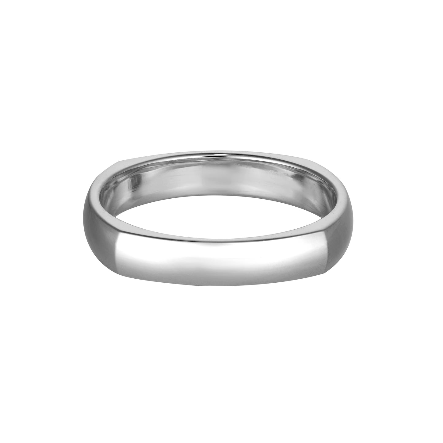 Silver polished ring with a smooth, rounded band, reflecting light. Minimalistic and elegant, ideal for luxury jewellery collections.